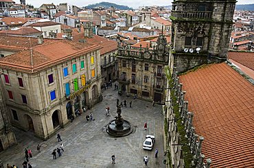 Plaza de las Platerias from roof of Santiago Cathedral, UNESCO World Heritage Site, Santiago de Compostela, Galicia, Spain, Europe