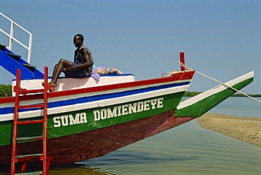 Tourist boat on backwaters near Banjul, Gambia, West Africa, Africa