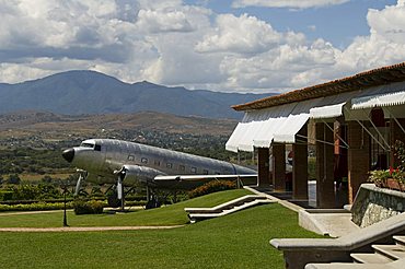 Restaurant with old DC3 in the garden, Oaxaca, Mexico, North America