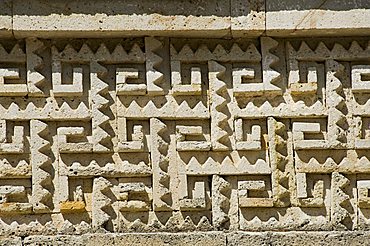 Fantastic geometric stone carving, Mitla, ancient Mixtec site, Oaxaca, Mexico, North America