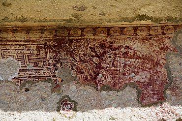 Old mural painting, Mitla, ancient Mixtec site, Oaxaca, Mexico, North America