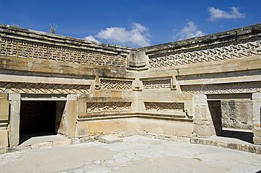 Fantastic geometric carving, Palace of the Columns, Mitla, ancient Mixtec site, Oaxaca, Mexico, North America