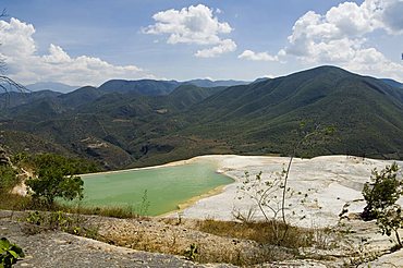 Hierve el Agua (the water boils), hot springs, water rich in minerals bubbles up from the mountains and pours over edge, Oaxaca, Mexico, North America