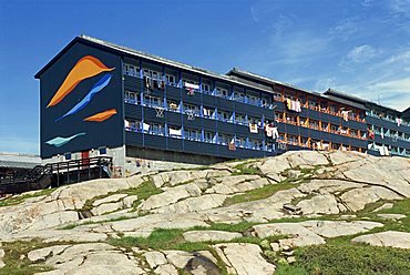 Flats built by Denmark for people of Ilulissat, formerly Jacobshavn, Disko Bay, west coast, Greenland, Polar Regions