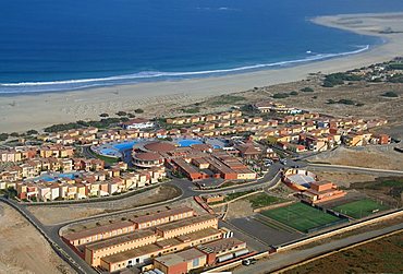 Hotel complex from air, Boa Vista, Cape Verde Islands, Atlantic, Africa