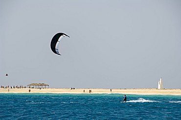 Kite surfing at Santa Maria on the island of Sal (Salt), Cape Verde Islands, Africa