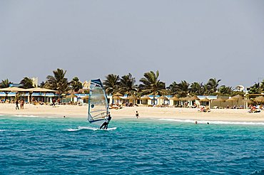 Wind surfing at Santa Maria on the island of Sal (Salt), Cape Verde Islands, Africa