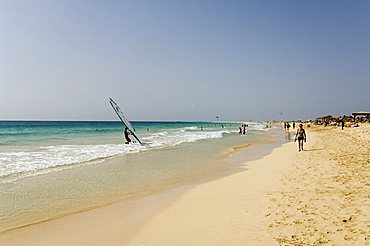 Wind surfing at Santa Maria on the island of Sal (Salt), Cape Verde Islands, Africa