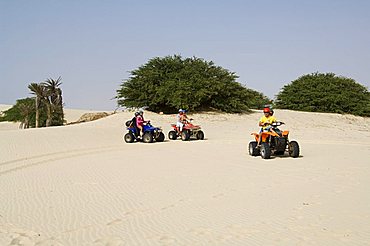 Tourists on quad motorbikes, Praia de Chaves (Chaves Beach), Boa Vista, Cape Verde Islands, Africa