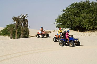 Tourists on quad motorbikes, Praia de Chaves (Chaves Beach), Boa Vista, Cape Verde Islands, Africa