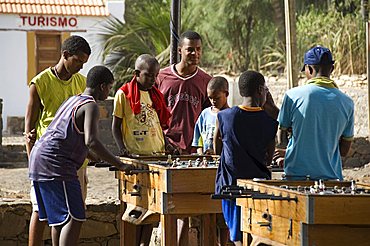 Playing table football at Cidade Velha, Santiago, Cape Verde Islands, Africa