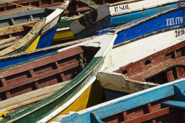 Fishing boats at the port of Ponto do Sol, Ribiera Grande, Santo Antao, Cape Verde Islands, Atlantic, Africa