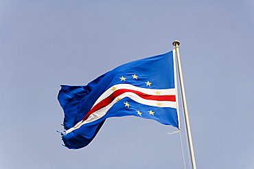 Flag in the old city of Praia on the Plateau, Praia, Santiago, Cape Verde Islands, Africa