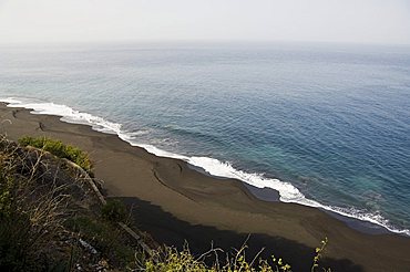 Black volcanic sand beach at Sao Filipe, Fogo (Fire), Cape Verde Islands, Atlantic Ocean, Africa