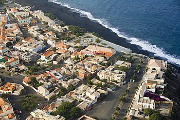 Sao Filipe from the air, Fogo (Fire), Cape Verde Islands, Atlantic Ocean, Africa