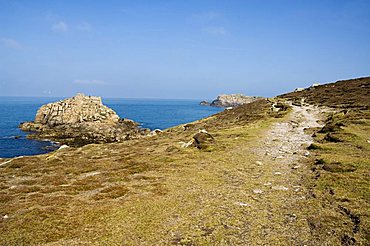 Coastal footpath near Hell Bay, Bryer (Bryher), Isles of Scilly, off Cornwall, United Kingdom, Europe