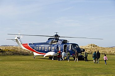 Helicopter from Penzance, Tresco, Isles of Scilly, off Cornwall, United Kingdom, Europe