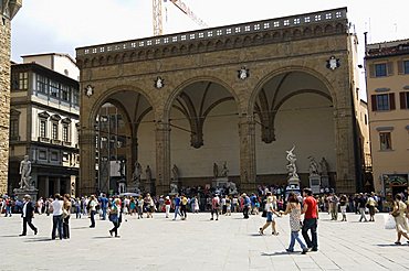 Loggia dei Lanzi, on the Piazza della Signoria, Florence (Firenze), Tuscany, Italy. Europe