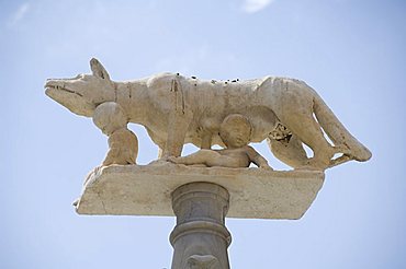 Statue depicting Romulus and Remus and the she-wolf, Duomo (Cathedral), Siena, Tuscany, Italy, Europe