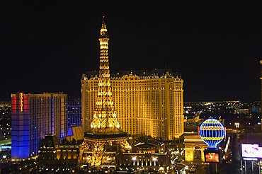 Paris Hotel on the Strip (Las Vegas Boulevard) at night, Las Vegas, Nevada, United States of America, North America