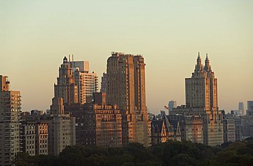 View of city skyline from Central Park from south looking north, Manhattan, New York, New York State, United States of America, North America