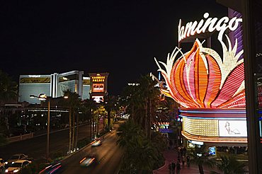 The Strip (Las Vegas Boulevard), with the mini Eiffel Tower of Paris Hotel, Las Vegas, Nevada, United States of America, North America