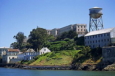 Shoreline and buildings on Alcatraz Island, location of the infamous prison, San Francisco, California, United States of America, North America