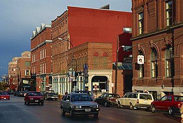 Street scene with cars, in Portland, Maine, New England, United States of America, North America