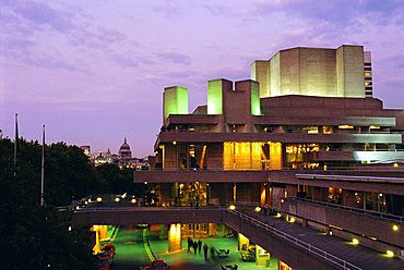 The National Theatre in the evening, South Bank, London, England, UK