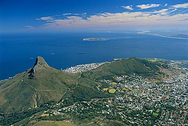 Aerial view over Lion's Head from Table Mountain, Cape Town, South Africa