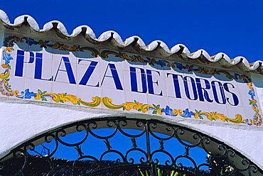 Gate to the bullring, Mijas, Andalucia, Spain, Europe