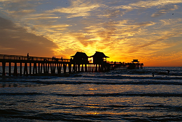 Sunset at Naples Pier, Naples, Florida, Usa 