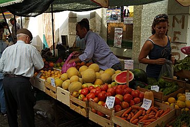 Fruit and vegetable stall in the market, Loule, Algarve, Portugal, Europe