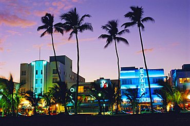 Ocean Drive sunset, South Beach, Miami Beach, Florida, USA