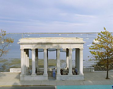 Plymouth Rock, where the Mayflower Pilgrims landed, Plymouth, Massachusetts, New England, United States of America (USA), North America