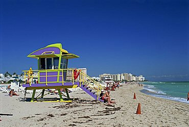 Art Deco lifeguard station on South Beach, Miami Beach, Florida, United States of America, North America