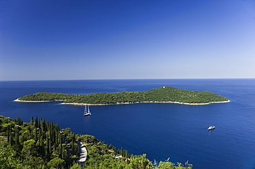 Yacht moored off the Dalmatian coast, Croatia, Europe