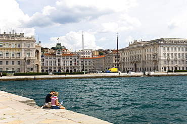 View towards city from the Molo Audace, Trieste, Friuli-Venezia Giulia, Italy, Europe 