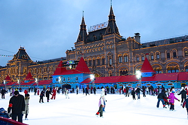 Ice skating in Red Square, UNESCO World Heritage Site, Moscow, Russia, Europe