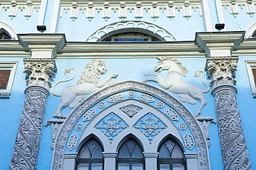 Gothic-style facade of the Synodal Printing House, Nikolskaya Ulitsa, Moscow, Russia, Europe