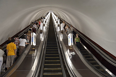 Metro escalator, Kiev, Ukraine, Europe