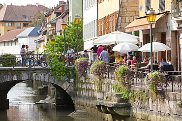 A view of the canal in the old town of Annecy, Haute-Savoie, France, Europe