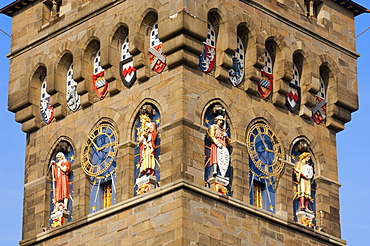 A detailed view of the Clock Tower at Cardiff Castle, Cardiff, Glamorgan, Wales, United Kingdom, Europe