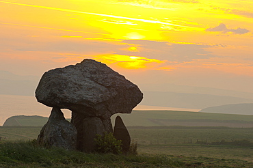 Carreg Samson Dolmen at sunrise, Abercastle, Pembrokeshire, Wales, United Kingdom, Europe