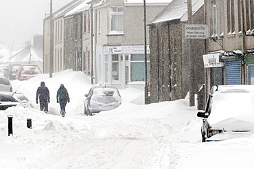 A blizzard hits the town of Brynmawr in Blaenau Gwent, Wales, United Kingdom, Europe