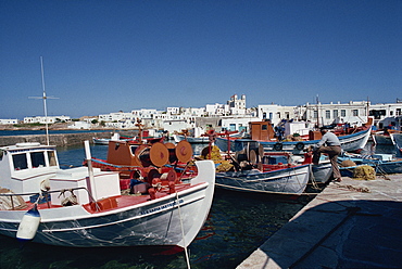 Fishing boats in the harbour at Naoussa on Paros, Cyclades Islands, Greek Islands, Greece, Europe