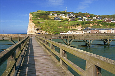 Pier and cliff, Fecamp, Cote d'Albatre, Haute Normandie, France, Europe