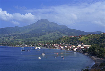 Saint Pierre Bay, with Mont Pele volcano, Martinique, West Indies, Caribbean, Central America