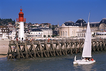 Lighthouse and jetty, Trouville, Basse Normandie (Normandy), France, Europe