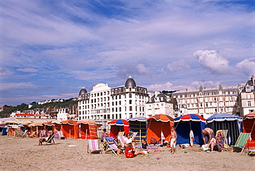 Beach tents on the beach, Trouville, Basse Normandie (Normandy), France, Europe